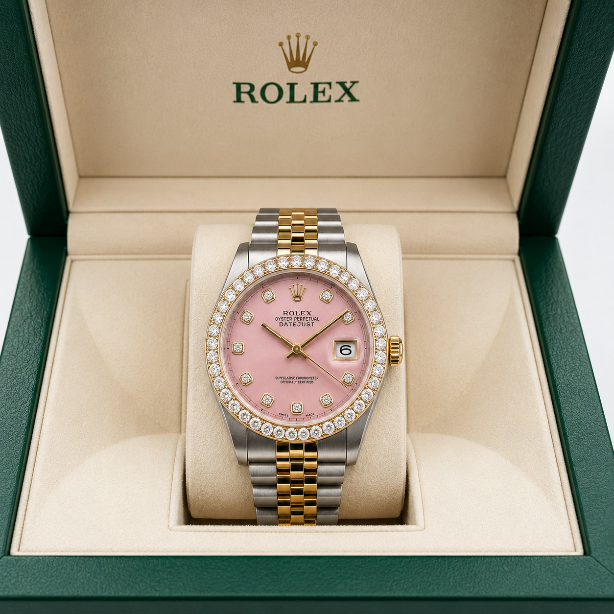 Rolex Datejust Watch 16013 | 36MM | Custom Jubille Band Pink Diamond Dial | Diamond Bezel