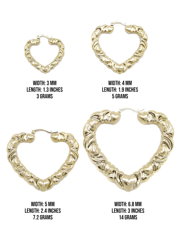 10K Womens Gold Heart Hoop Earrings | Customizable Size | 3-7MM