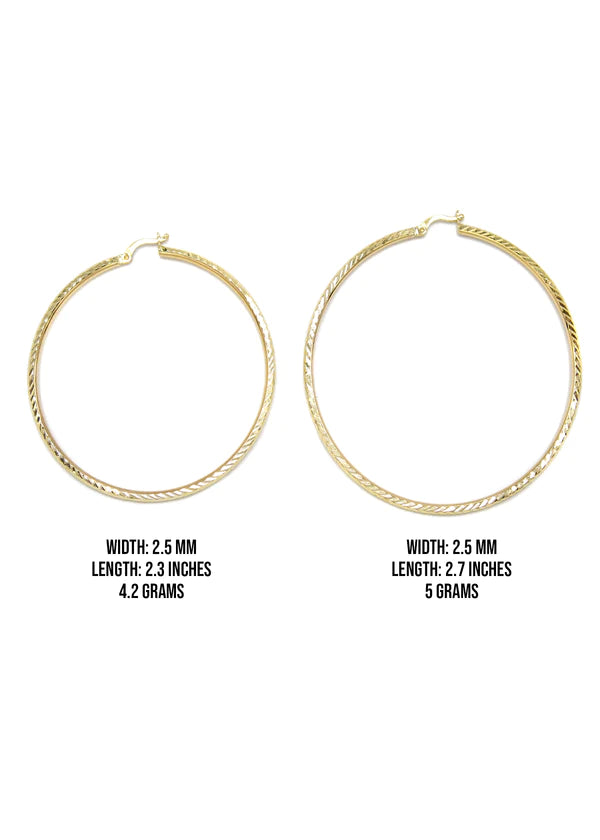 10K Womens Gold Hoop Earrings | Customizable Size | 2.5MM