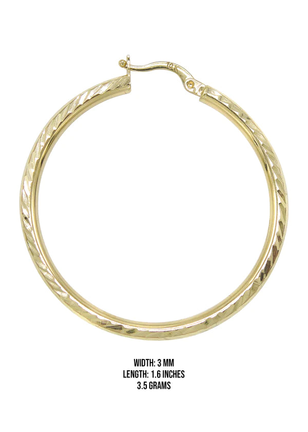 10K Womens Gold Hoop Earrings | Customizable Size | 3MM