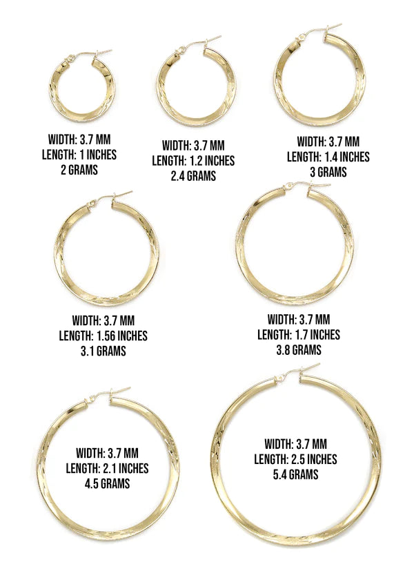 10K Womens Gold Hoop Earrings | Customizable Size | 3.7 MM
