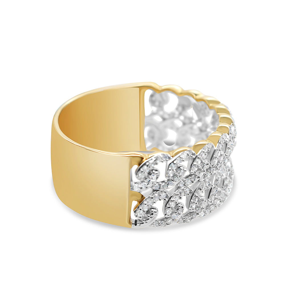 Mens Gold Diamond Double Row Miami Cuban Link Ring - Multiple Sizes 10K