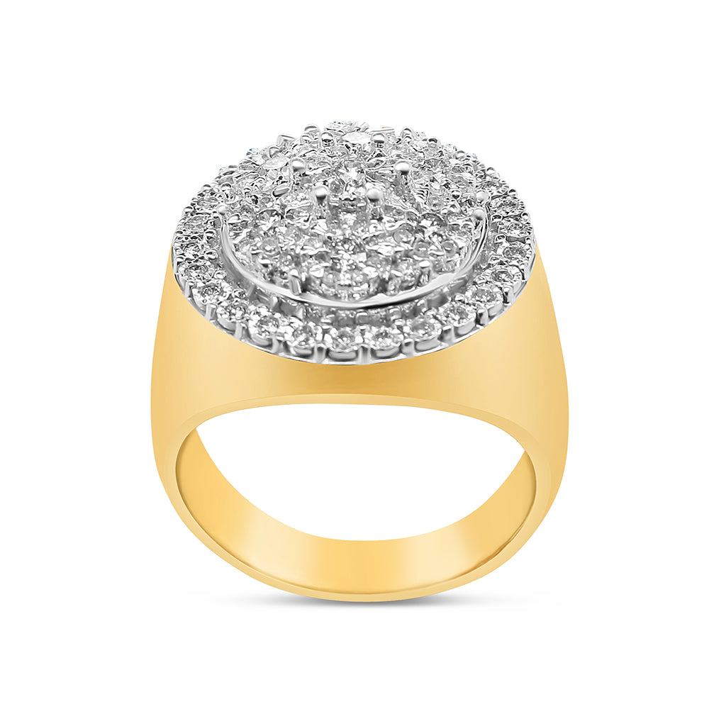 Mens Gold Diamond Big Round Pinky Ring | 10K Yellow Gold | 2.00CTW