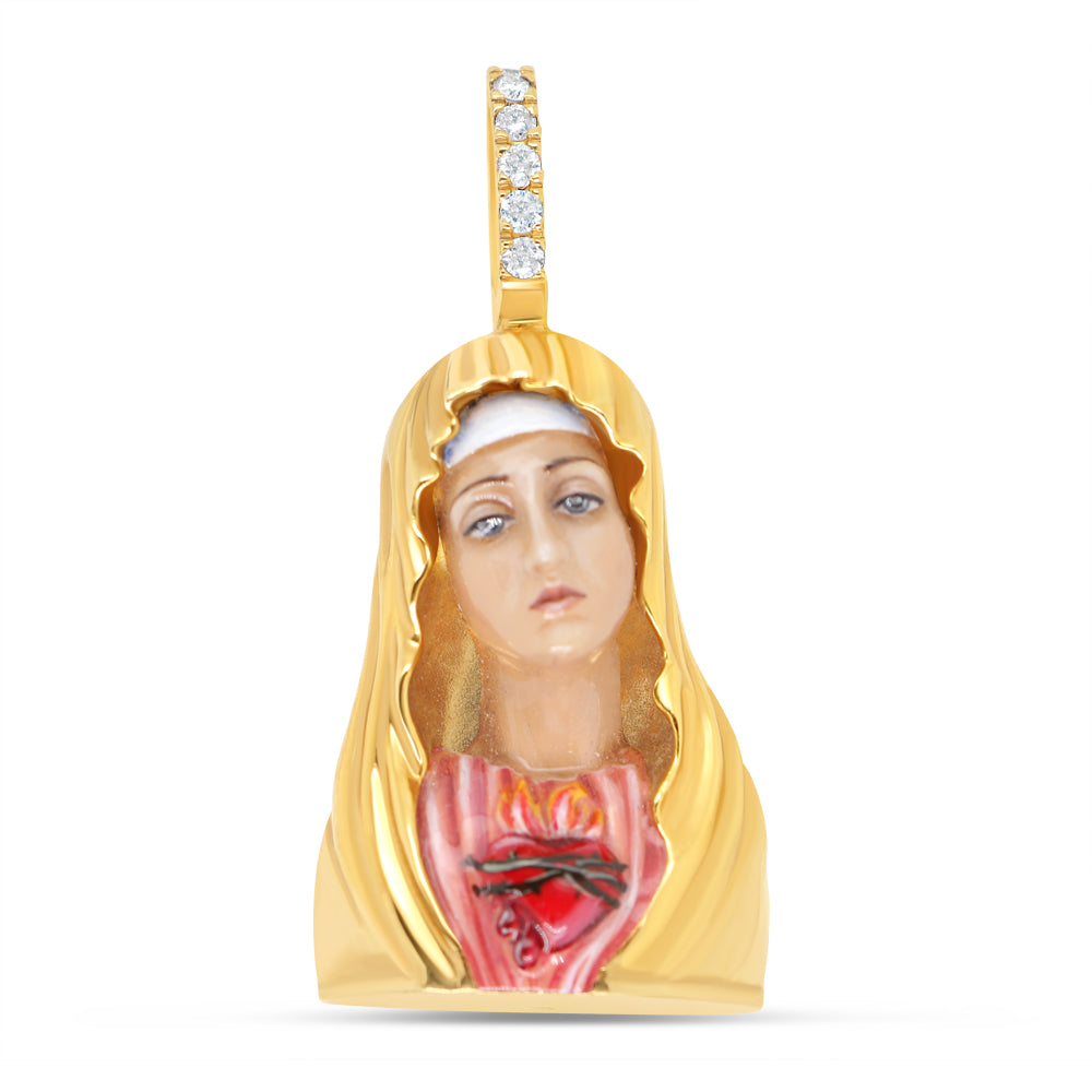 Virgin Mary - Solid Yellow Gold Diamond Pendant | 0.54CTW | 14K