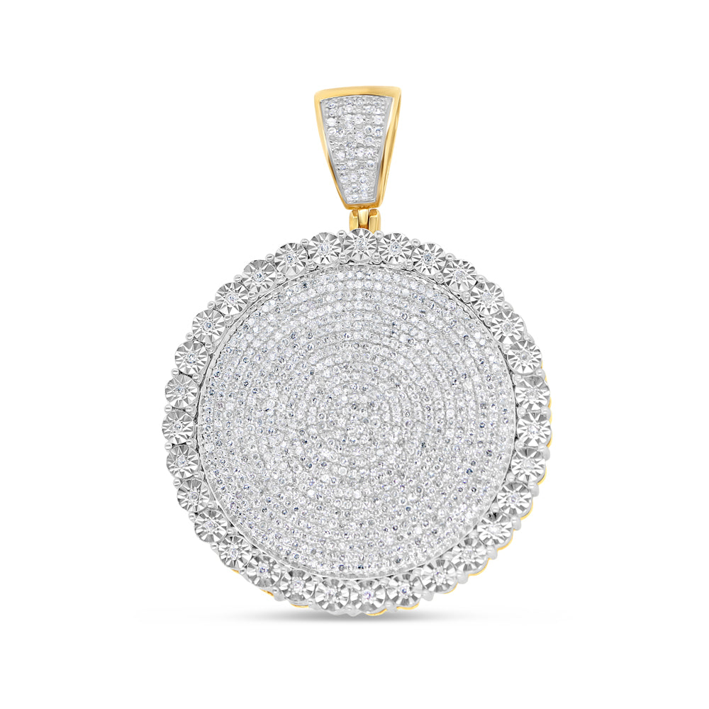 Fully Iced Out Circle Charm - Yellow Gold Diamond Pendant | 2.00CTW | 10K