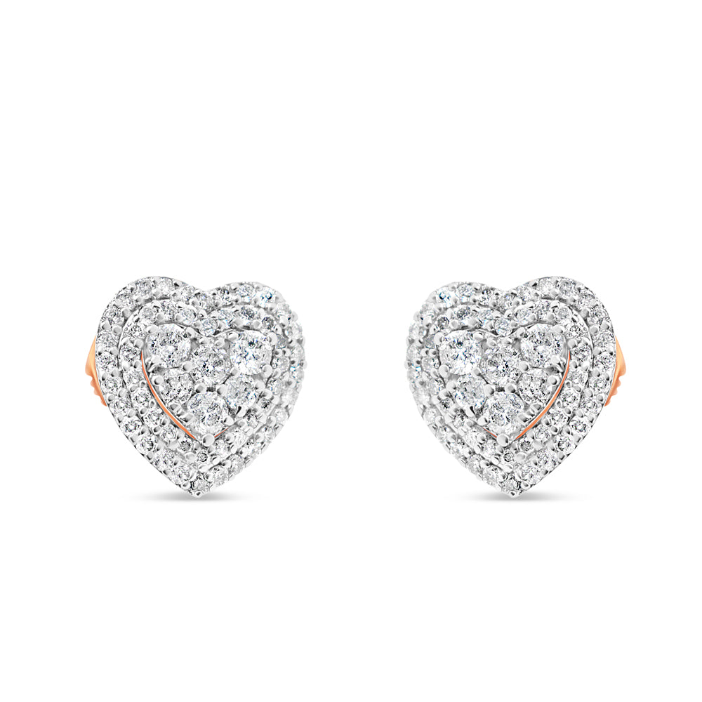 Gold Diamond Heart Earrings | Tri-Color Available| 14K | 1.00CT | 11.2MM