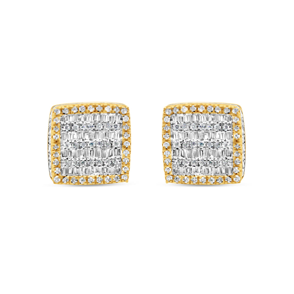 10k Gold Baguette Diamond 3-D Square Earrings 10mm 1.06CTW