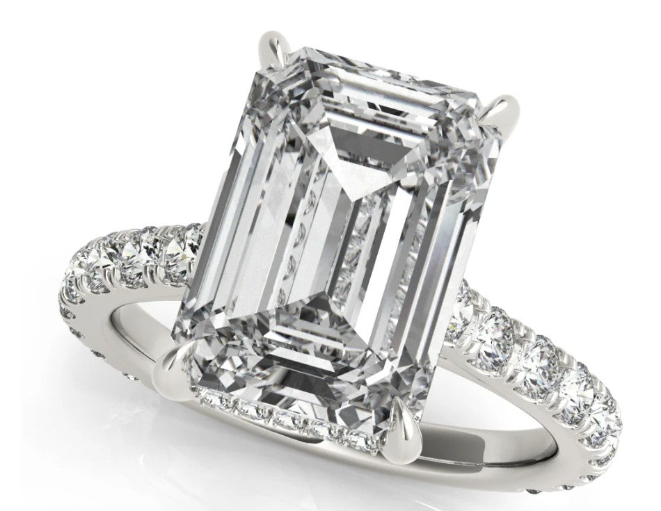 3.60 ctw E VS1 Emerald Lab Grown Diamond Halo Pave Halo Engagement Ring 14kt