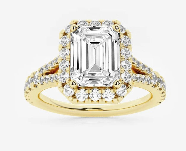 4.90 ctw F VS1 Emerald Lab Grown Diamond Halo Pave Halo Engagement Ring 14kt