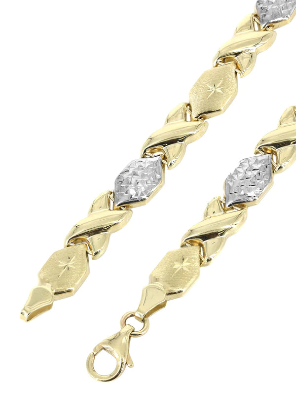 YELLOW GOLD "XO" DIAMOND CUT TWO TONE NECKLACE FOR WOMEN 10K/14K