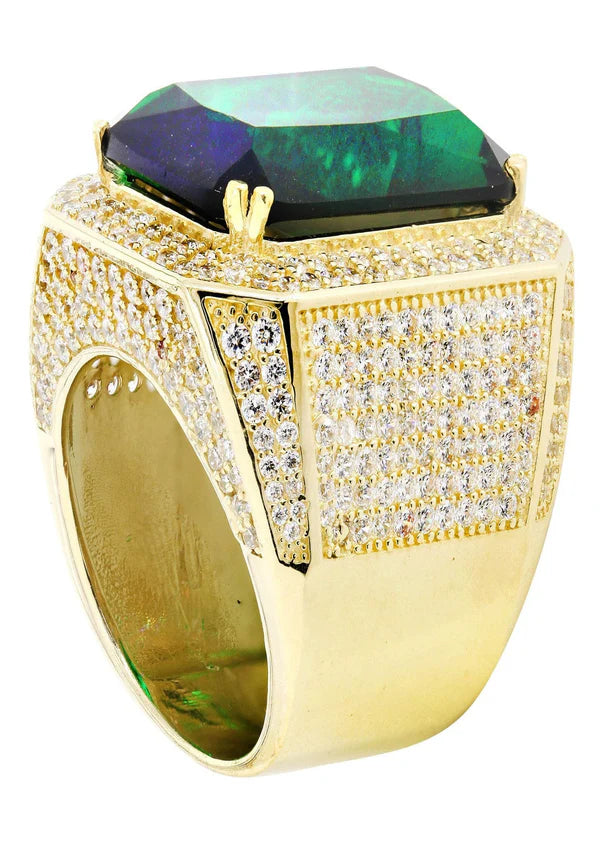 Mens Emerald Ring | 10K Solid Yellow Gold