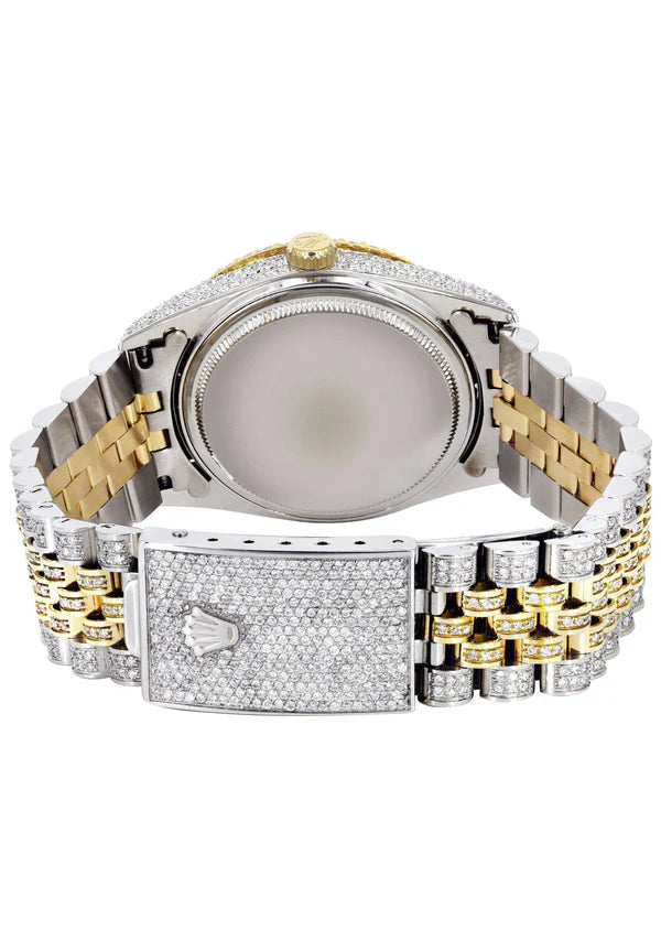 Iced Out Rolex Datejust | 36MM | Full Diamond Green Arabic Diamond Dial | Two Tone | Diamond Jubilee Band | 10 Carats of Diamonds |