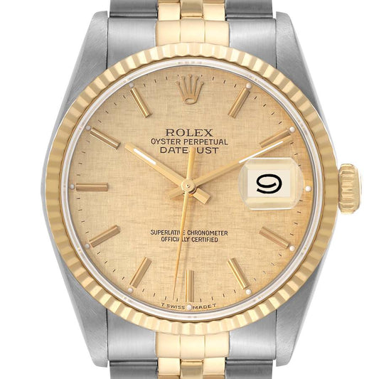 Rolex Datejust Watch 16013 for Mens | 36MM | Yellow Gold Champagne Linen Dial B & P