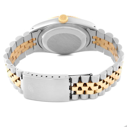 Rolex Datejust Houndstooth Dial Steel Yellow Gold Mens Watch 16233 Box and Papers