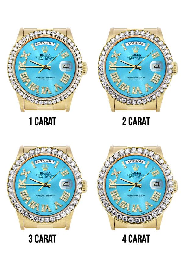 Rolex Day-Date Presidential | Model 18238 | 18K Yellow Gold | 36MM | Diamond Bezel | Light Blue Roman Diamond Dial