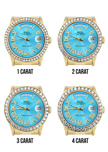 Rolex Day-Date Presidential | Model 18238 | 18K Yellow Gold | 36MM | Diamond Bezel | Light Blue Roman Diamond Dial