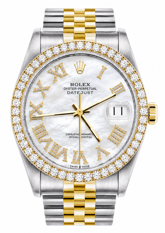 Rolex Datejust Watch 16013 | 36MM | Custom Jubille Band White Mother Of Pearl Diamond Dial | Diamond Bezel