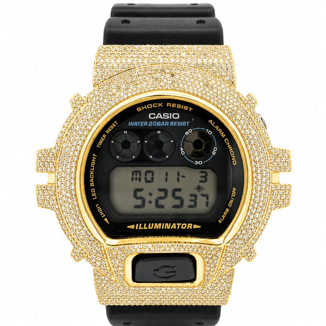 Casio G-Shock White Steel Iced Out Diamond Watch 4.60CT