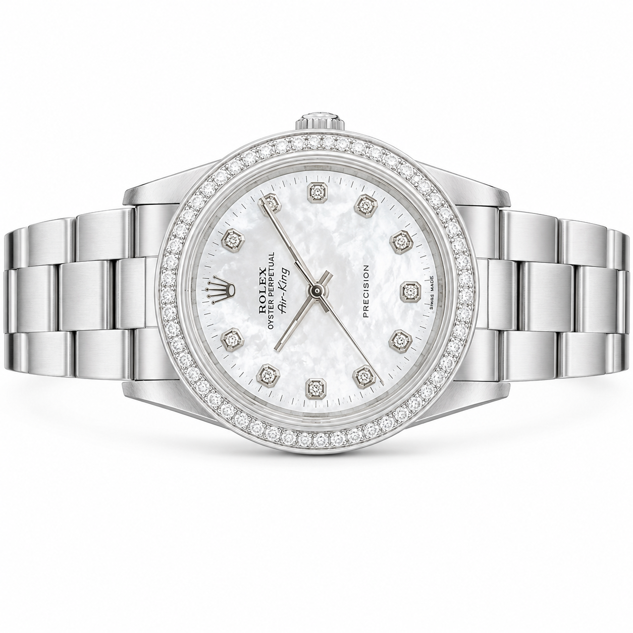 Rolex Air-King Watch  | 34MM | Mop Diamond Dial|  Diamond Bezel | Oyster Band