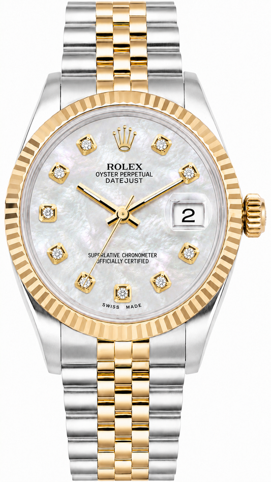 Special Rolex Datejust Watch | 36MM | Mop Dial Diamond bezel  | Jubilee Band Two Tone Diamond Bezel Diamond Earrings