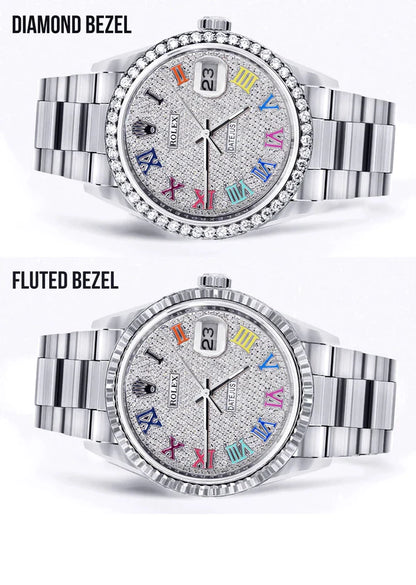 Diamond Rolex Datejust Watch 16200 | 36MM | Full Diamond Color Roman Dial | Stainless Steel | Oyster Band