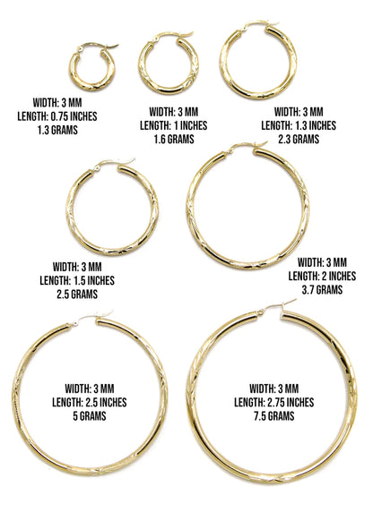 10K Womens Gold Hoop Earrings | Customizable Size | 3MM
