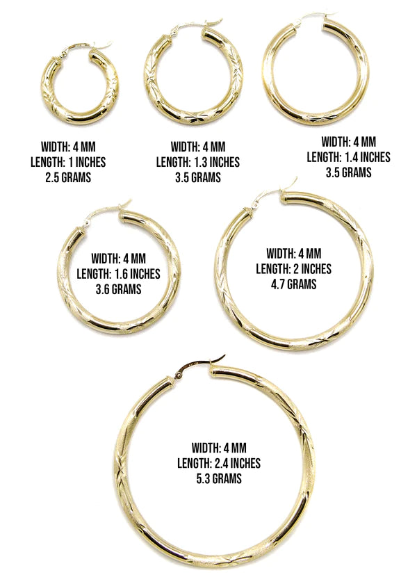 10K Womens Gold Hoop Earrings | Customizable Size | 4MM