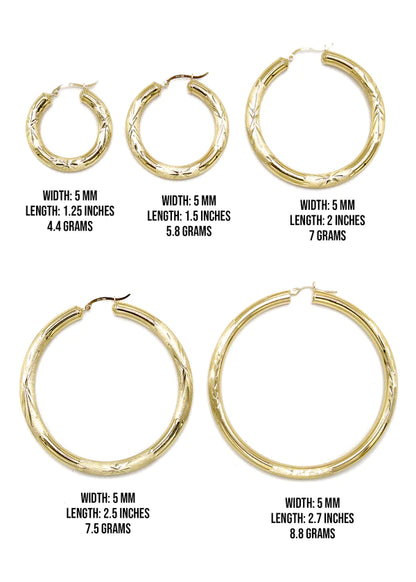 10K Womens Gold Hoop Earrings | Customizable Size | 5MM