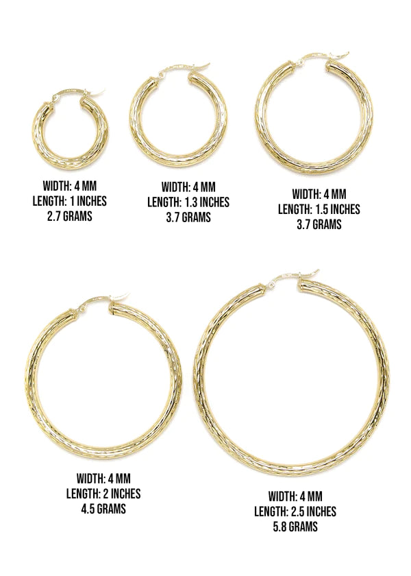 10K Womens Gold Hoop Earrings | Customizable Size | 4MM