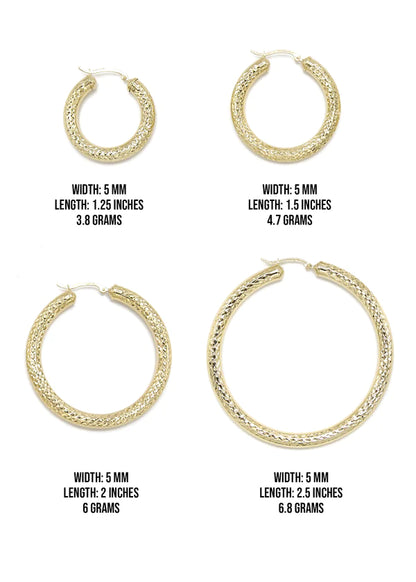 10K Womens Gold Hoop Earrings | Customizable Size | 5 MM