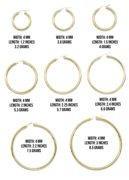10K Womens Gold Heart Hoop Earrings | Customizable Size | 4MM