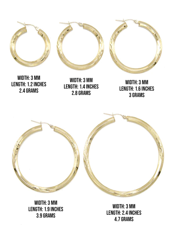 10K Womens Gold Hoop Earrings | Customizable Size 3MM