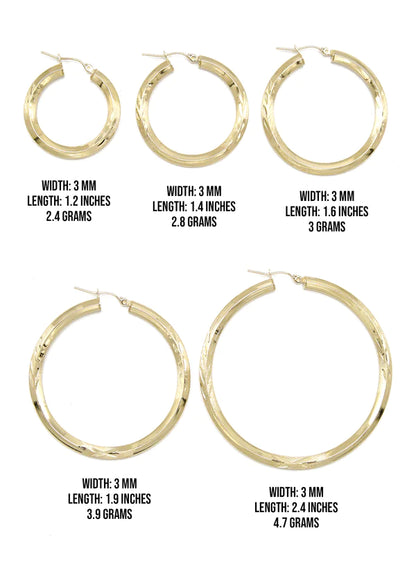 10K Womens Gold Hoop Earrings | Customizable Size 3MM