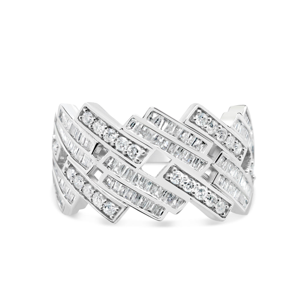 Mens Round and Baguette Diamond Cuban Pinky Ring | 14K Gold Tri-Color Available | 1.09CTW