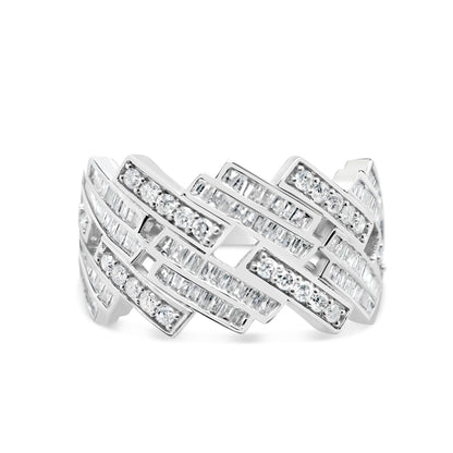 Mens Round and Baguette Diamond Cuban Pinky Ring | 14K Gold Tri-Color Available | 1.09CTW