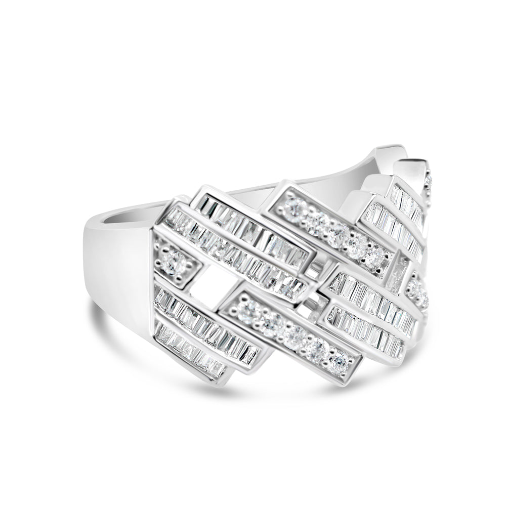 Mens Round and Baguette Diamond Cuban Pinky Ring | 14K Gold Tri-Color Available | 1.09CTW