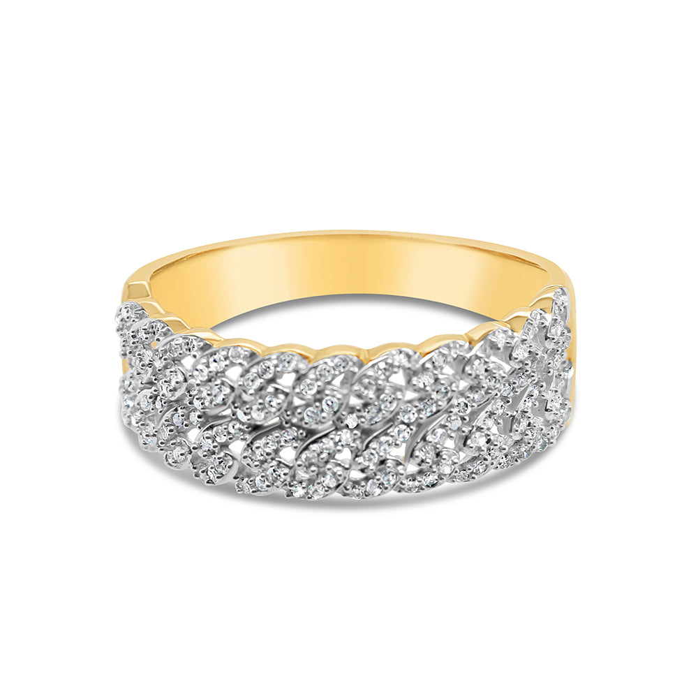 Buy Mens Gold Diamond Double Row Miami Cuban Link Ring Multiple