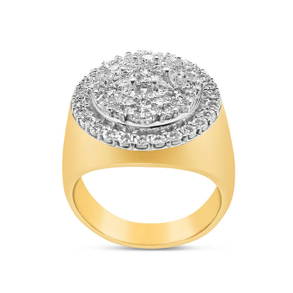 Mens Gold Diamond Big Round Pinky Ring | 10K Yellow Gold | 2.00CTW