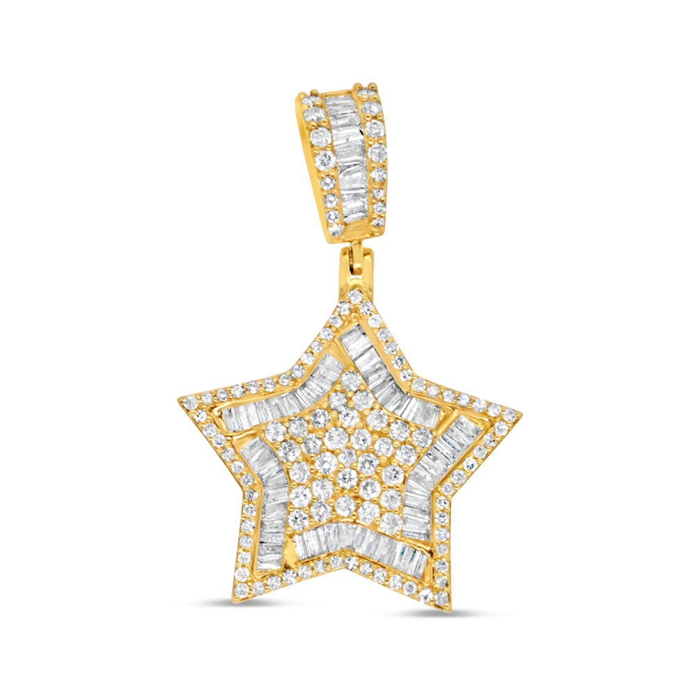 Star - Round and Baguette Diamond Charm Pendant | Yellow Gold | 1.31 CTW | 14K