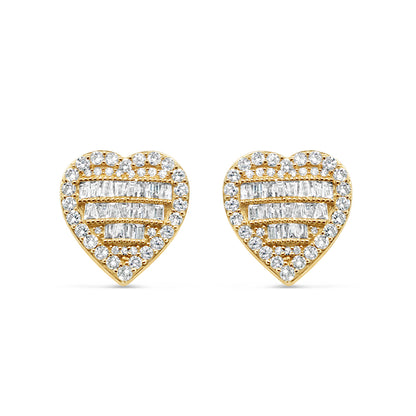 14k Gold Diamond Heart Earrings 15mm 1.28CTW