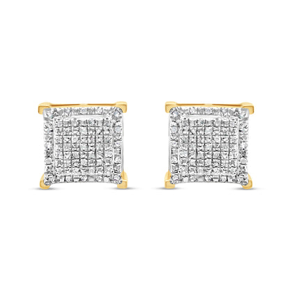10k Gold Diamond Square Earrings 9mm .23CTW