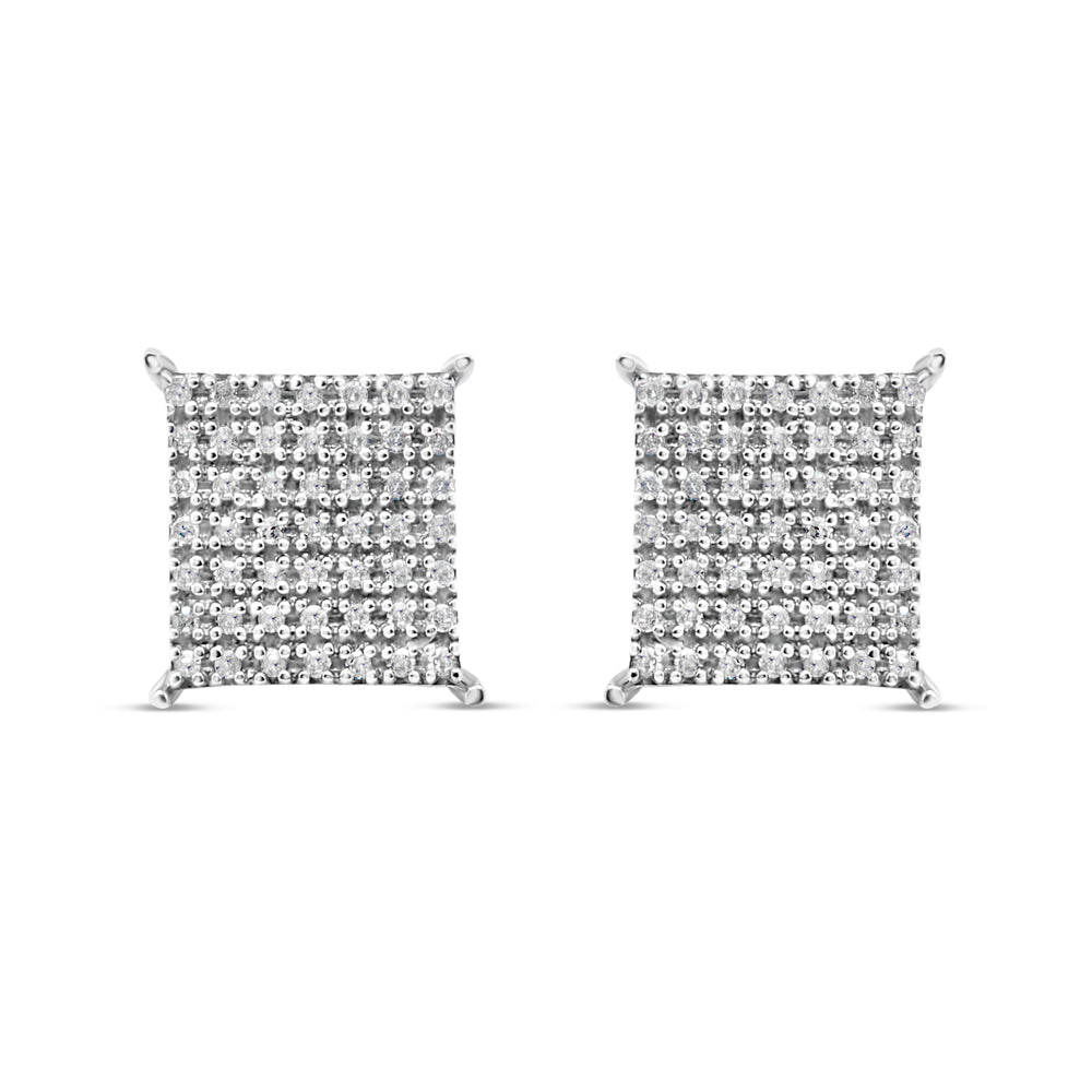10k Gold Diamond Square Earrings 11mm .31CTW