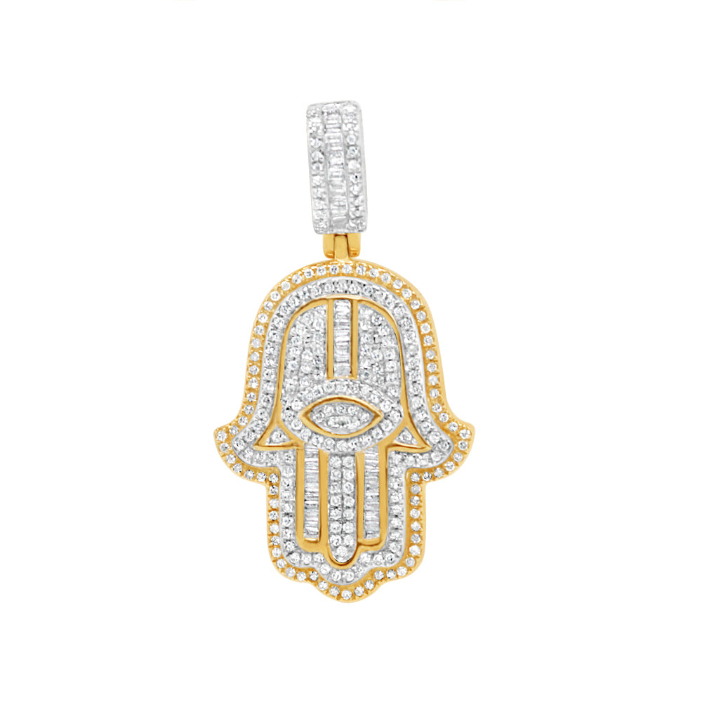 Hamsa Pendant with Chain/Necklace | 14K Yellow Gold |1.21CT