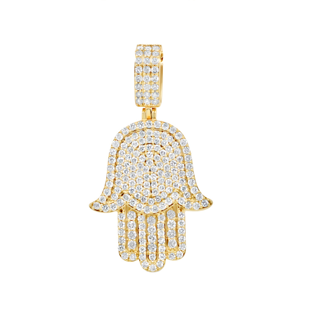 Hamsa Pendant with Chain/Necklace | 14K Yellow Gold |  1.50CT