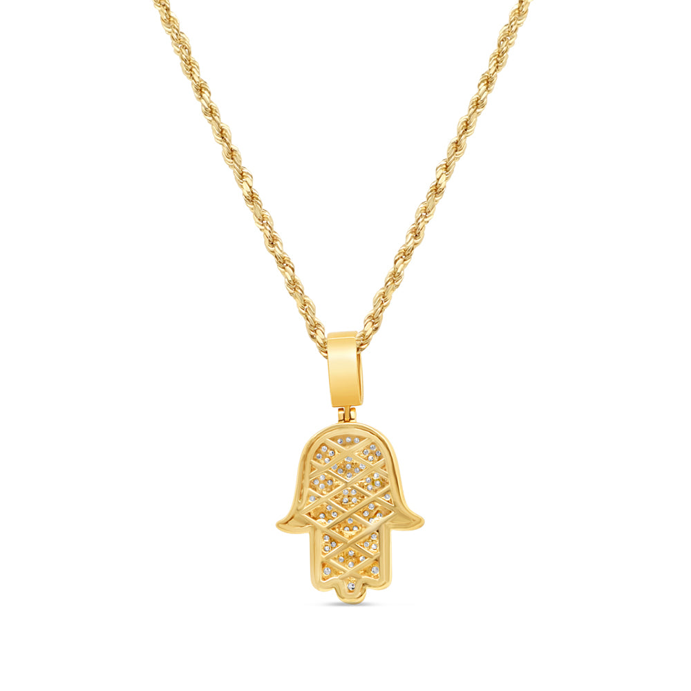 Hamsa Pendant with Chain/Necklace | 14K Yellow Gold |  1.50CT