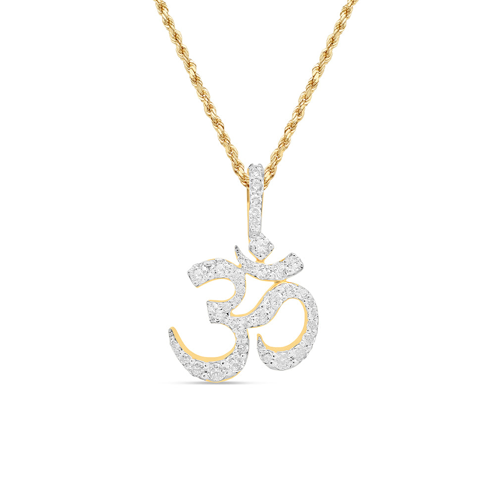 Classic Yoga 'Ohm 'OM 'AUM Charm Pendant with Diamonds & Comes with Necklace | 14K Yellow Gold | 18.15MM| 1.1CT