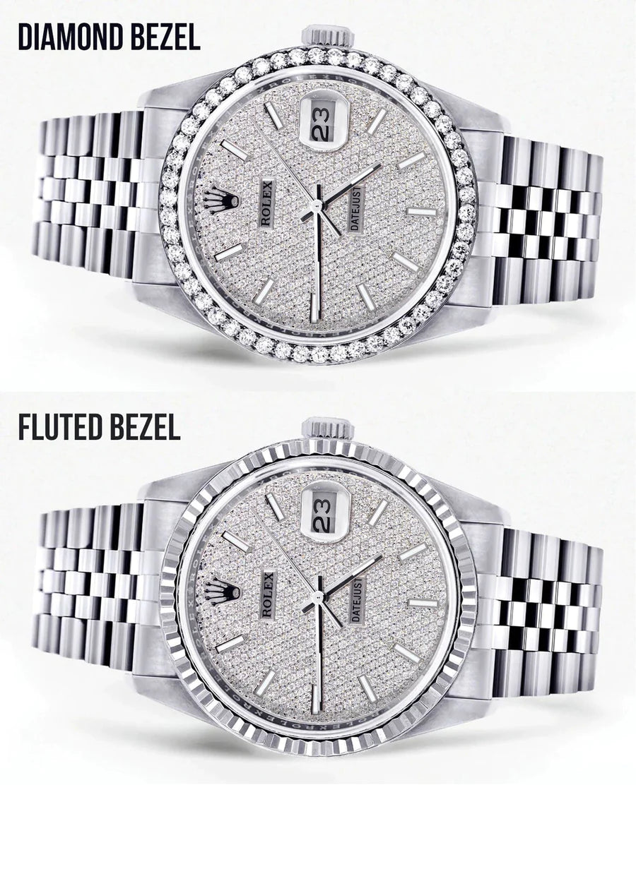 Diamond Mens Rolex Datejust Watch 16014| 36MM | Full Diamond Dial | Jubilee Band