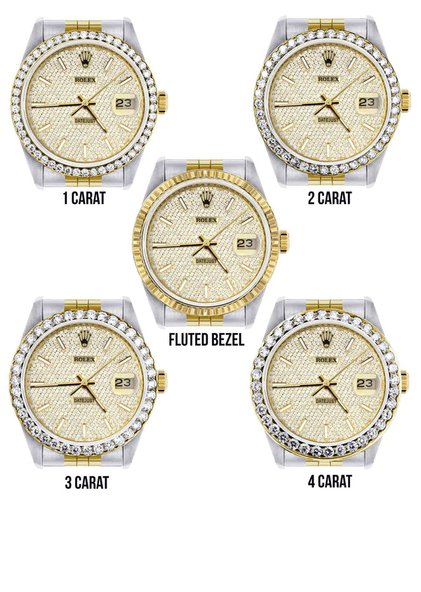 Diamond Gold Rolex Datejust Watch 16233 | 36MM | Full Diamond Dial | Stainless Steel | Jubilee Band