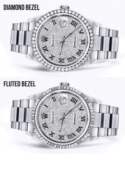 Diamond Rolex Datejust Watch 16200 for Men | 36MM | Full Diamond Roman Dial | Stainless Steel | Oyster Band