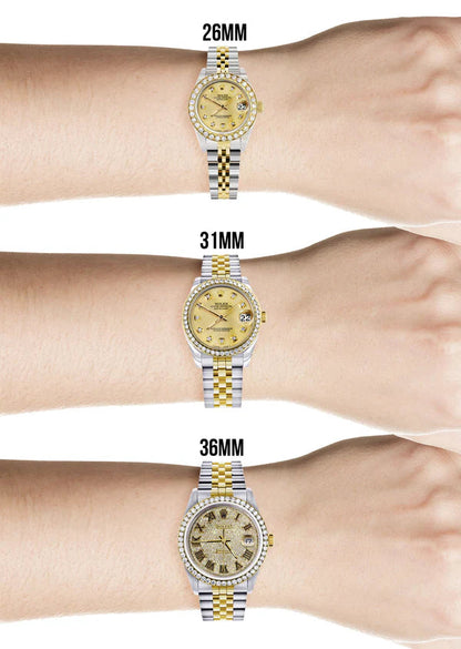 Full Diamond Bust Down Rolex Datejust Watch for Women | 1 Carat Bezel | 26MM | Texture Diamond Dial | Jubilee Band
